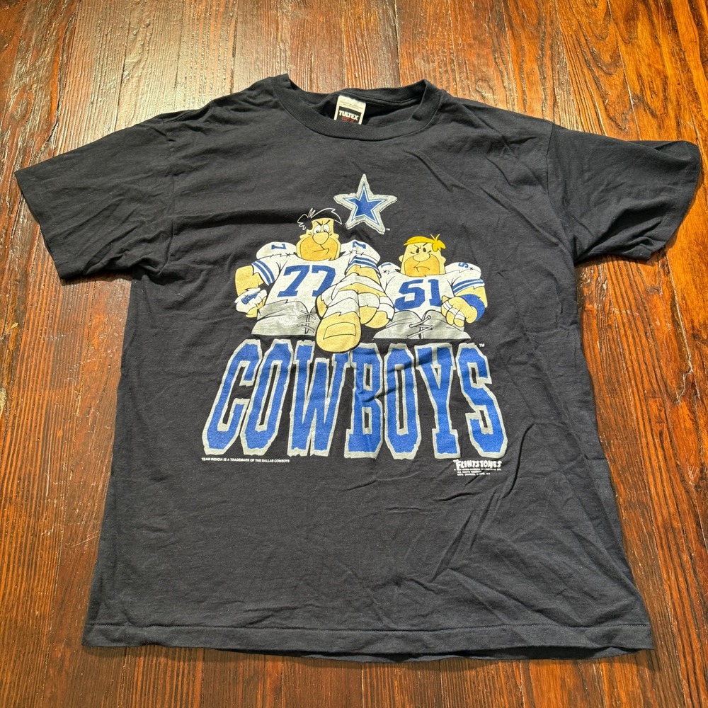 Dallas Cowboys Flintstones Shirt Mens XL Black 1993 Tultex Vintage Single Stitch